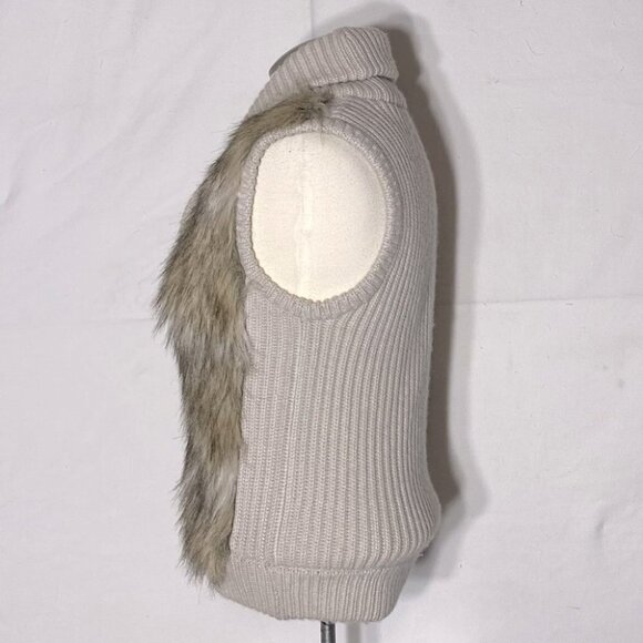 Ann Taylor Faux Fur Cream Knit Merino Wool Modal Cashmere Blend Knit Vest XS - Picture 5 of 11